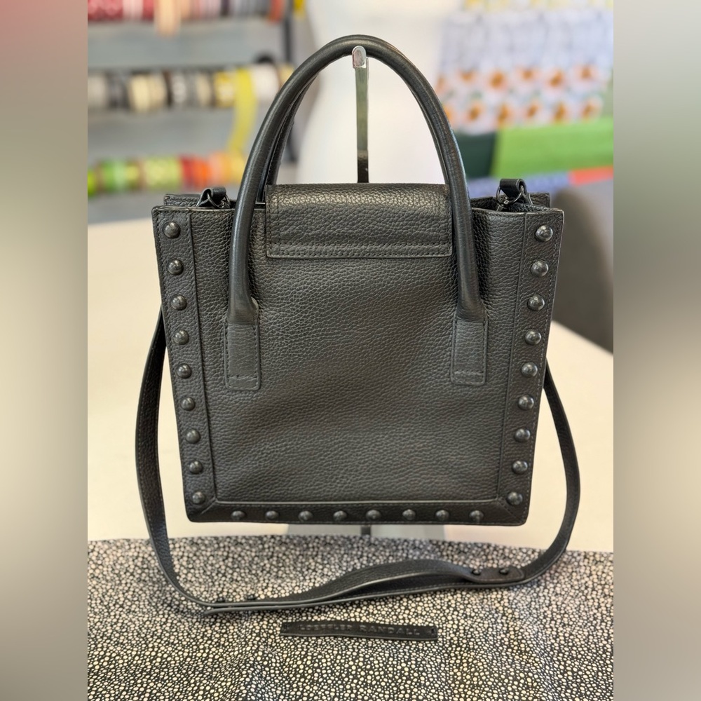 LOEFFLER RANDALL Studded Black Leather Small Tote Bag Handbag Shoulder Strap - Picture 4 of 10